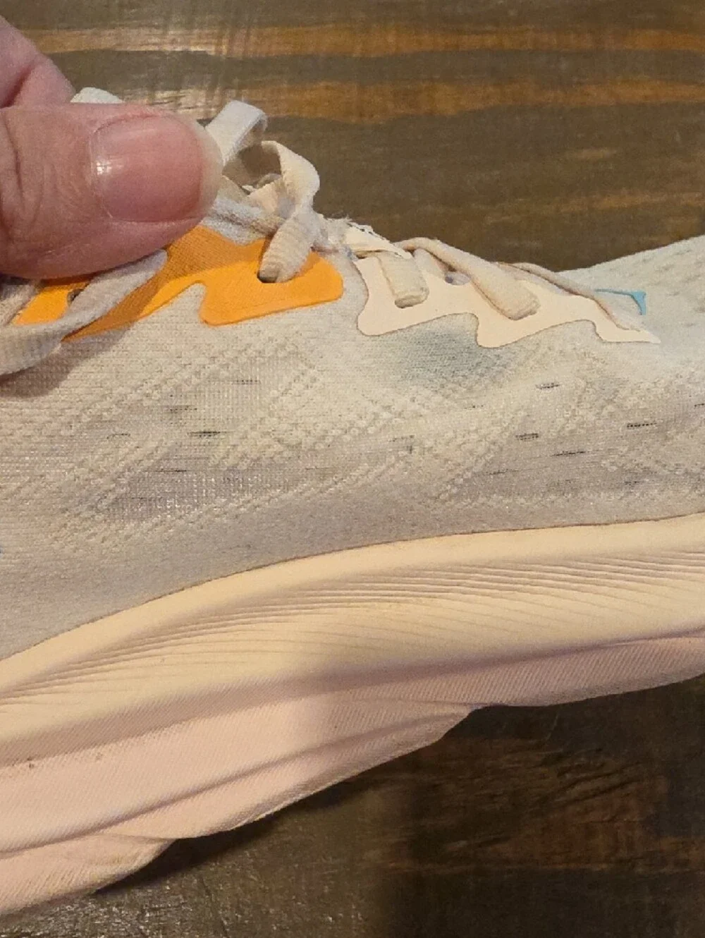 Hoka White Running Sneakers with Pastel Blue, Yellow & Lime Accents - Picture 8 of 10
